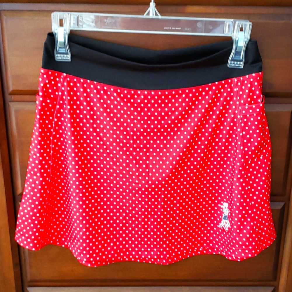 Red and mini white polka dot Running Skirts